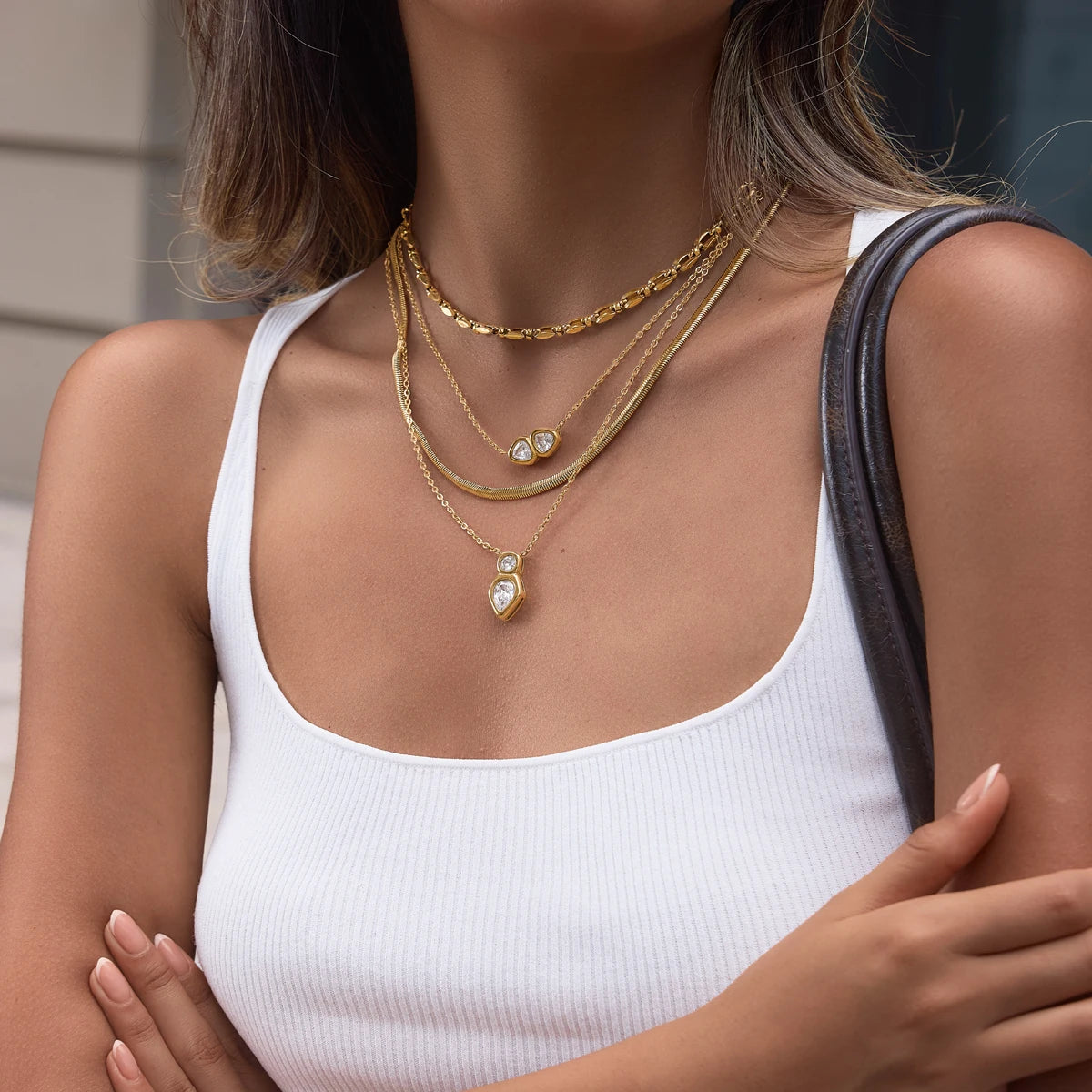 KIKA Geometric Zircon Pendant Necklace  PVD Plated Stainless Steel Necklace 316L
