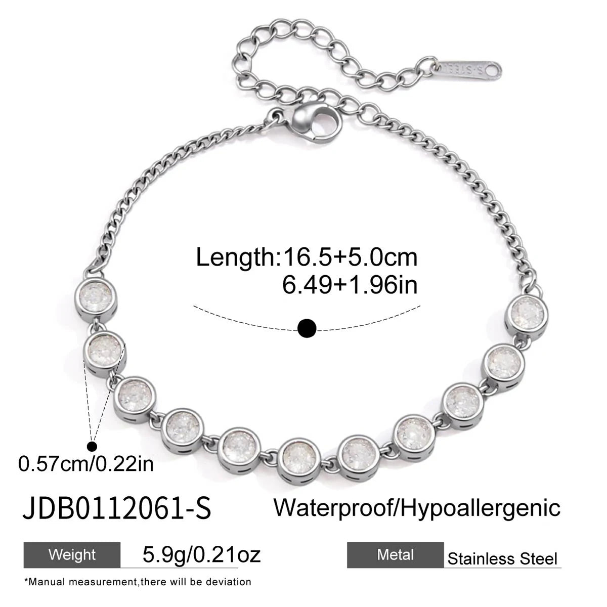 KIKA Delicate Zircon Tennis Chain Bracelet  Stainless Steel 316L Bracelet