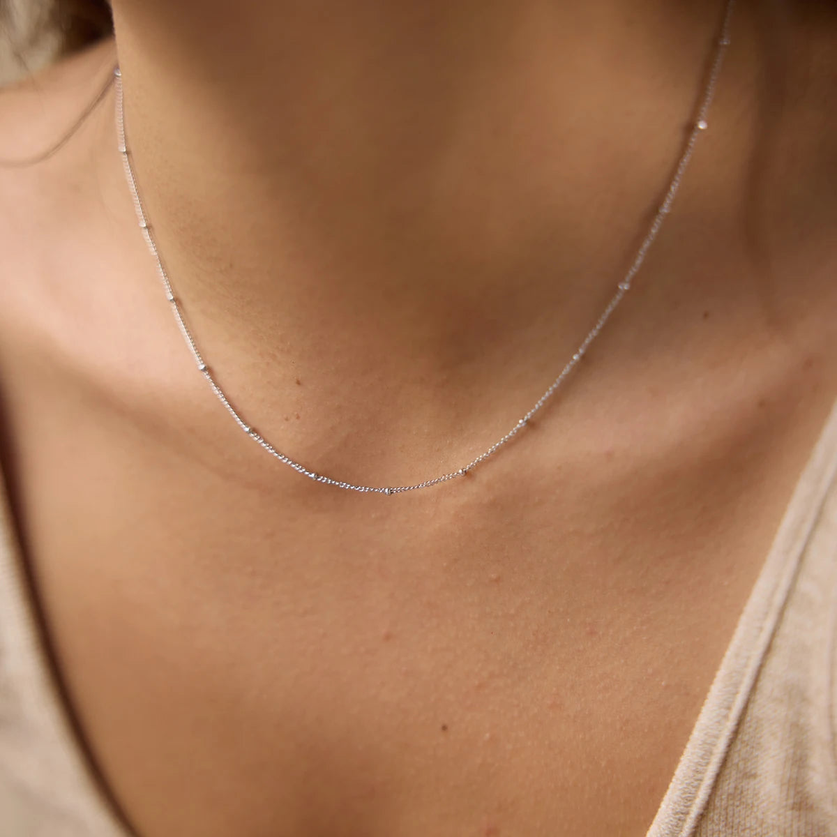 Kika  Minimalist Steel-color Bead Chain Necklace