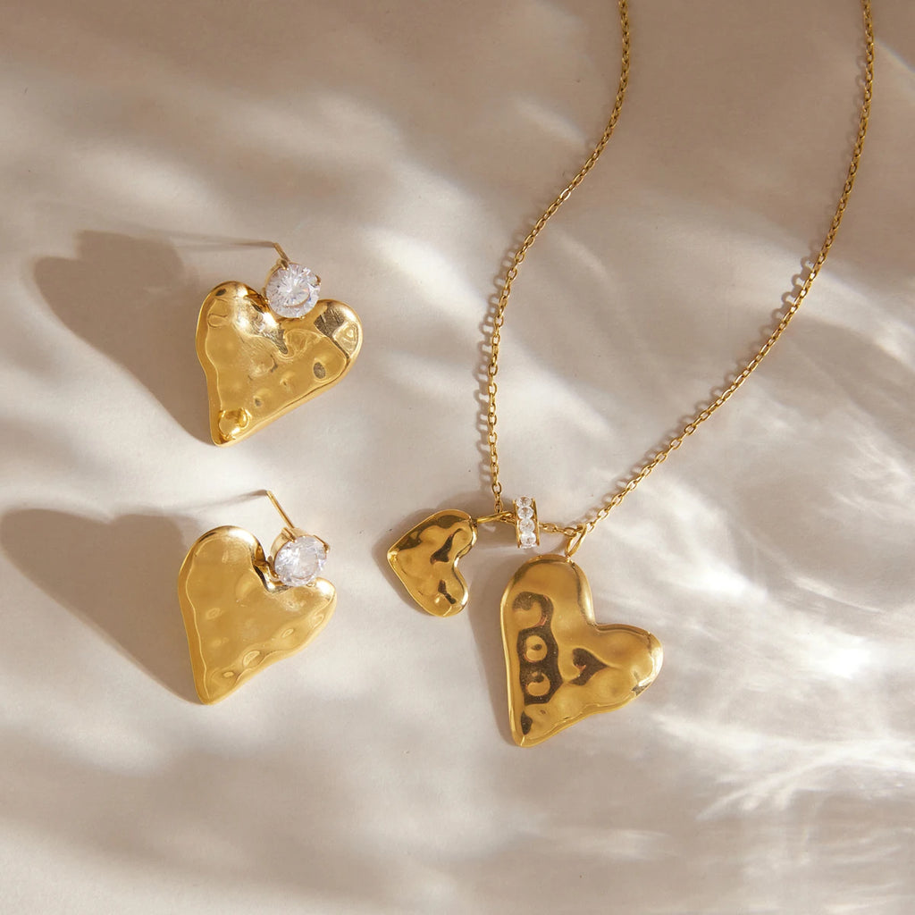 Kika Romantic Heart Necklace Earrings Jewelry Set For Women Minimalist 18K Gold PVD Plated Stainless Steel 316L