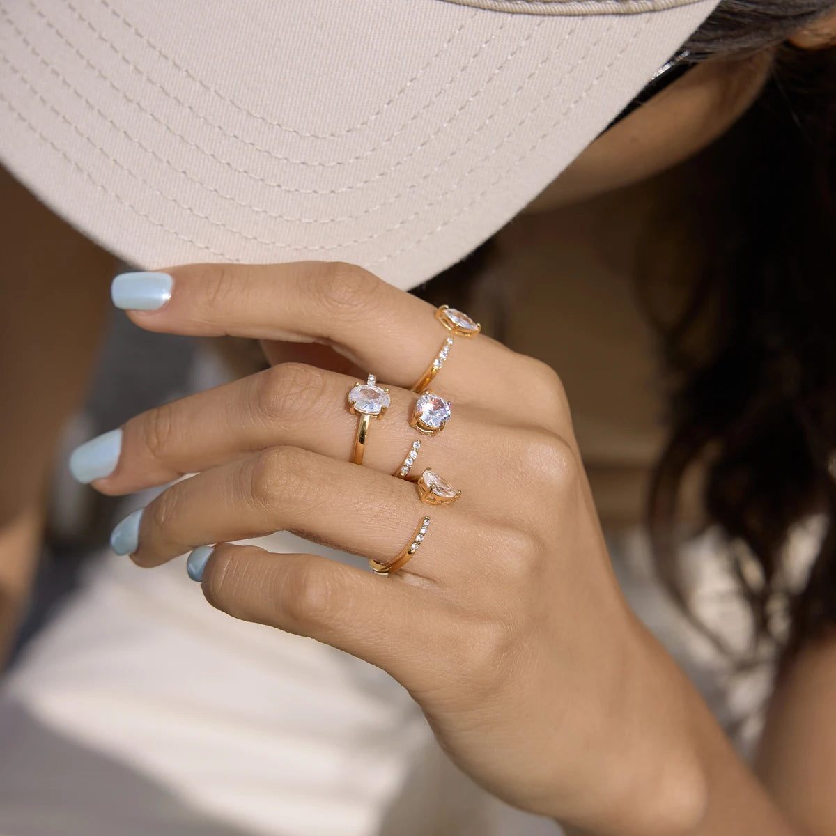 KIKA Classic Geometric Zircon Open Rings  PVD Plated Stainless Steel 316L