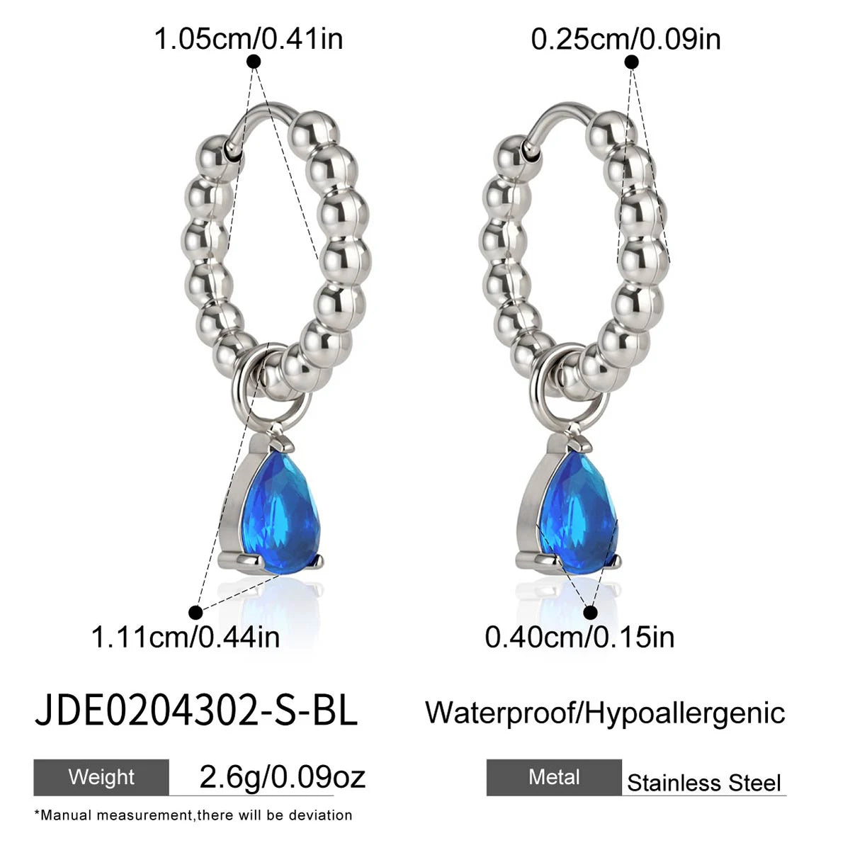 KIKA 3 Pcs/Set Elegant Zircon Earrings PVD Plated Stainless Steel 316L