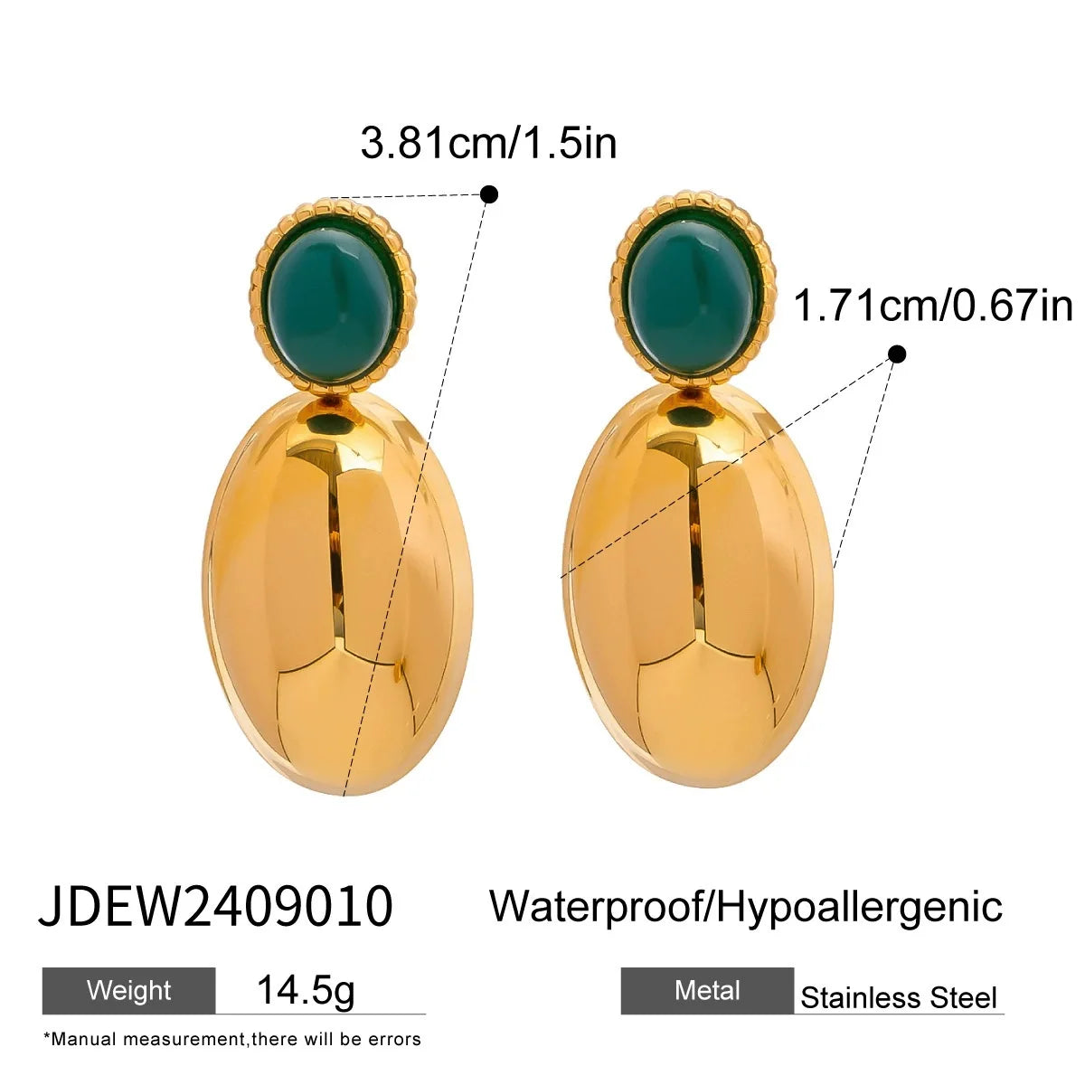 Kika Retro 18K Gold Color Stainless Steel Green Zircon Geometric Earrings