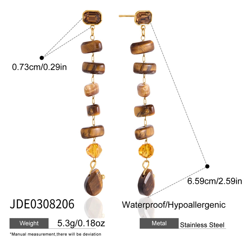 KIKA Vintage Crystal Natural Stone Tassel Earrings For Women 18K Gold PVD Plated Stainless Steel Earrings Fashion Jewelry Gift