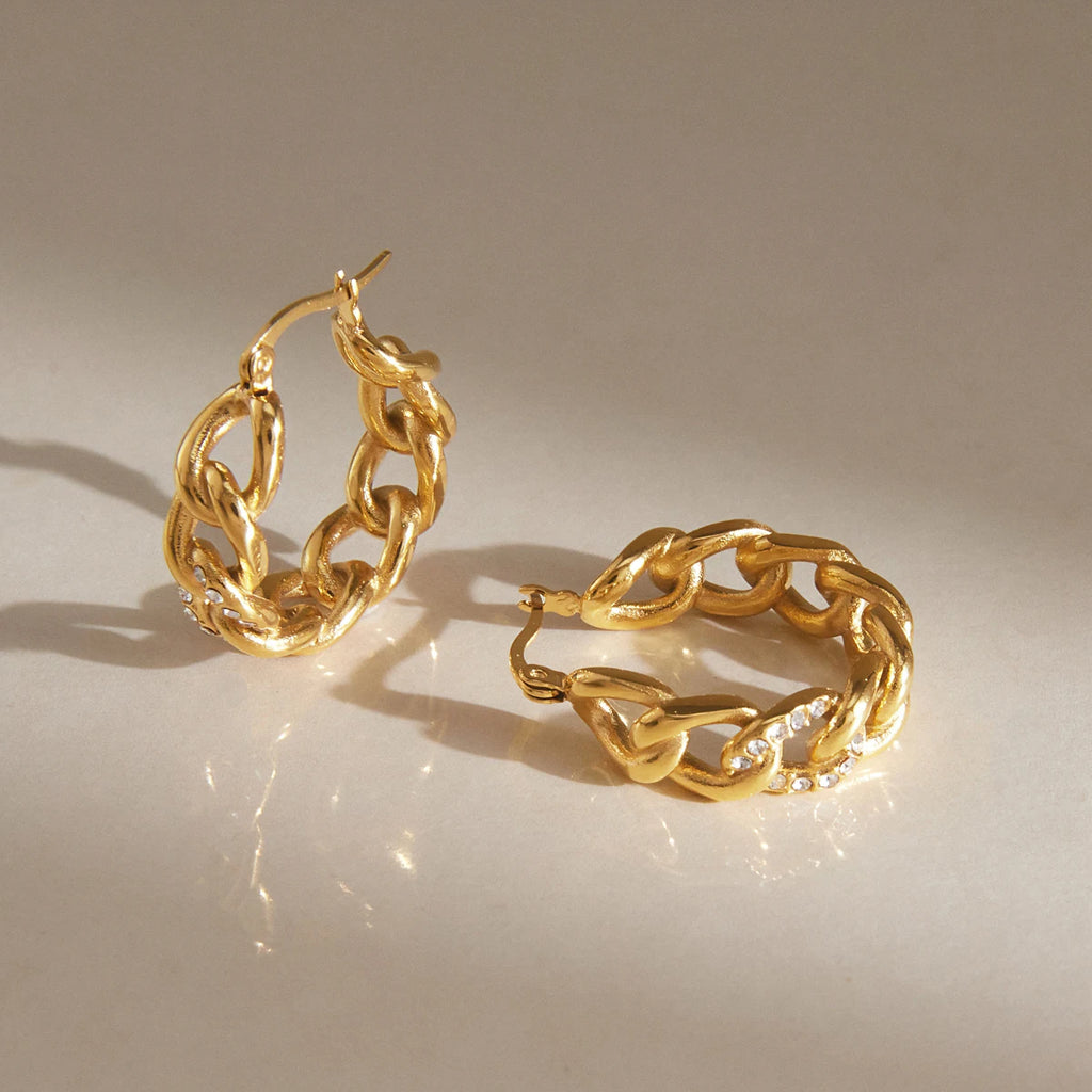 Kika Punk Cuban Chain Shape Clip Earrings Minimalist 18K Gold Plated Stainless Steel Earrings 316L
