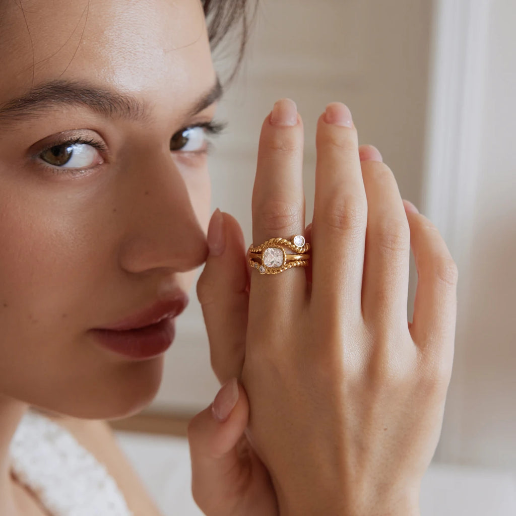 KIKA Delicate Stackable Zircon Rings For Women Minimalist 18K Gold PVD Plated Stainless Steel 316L