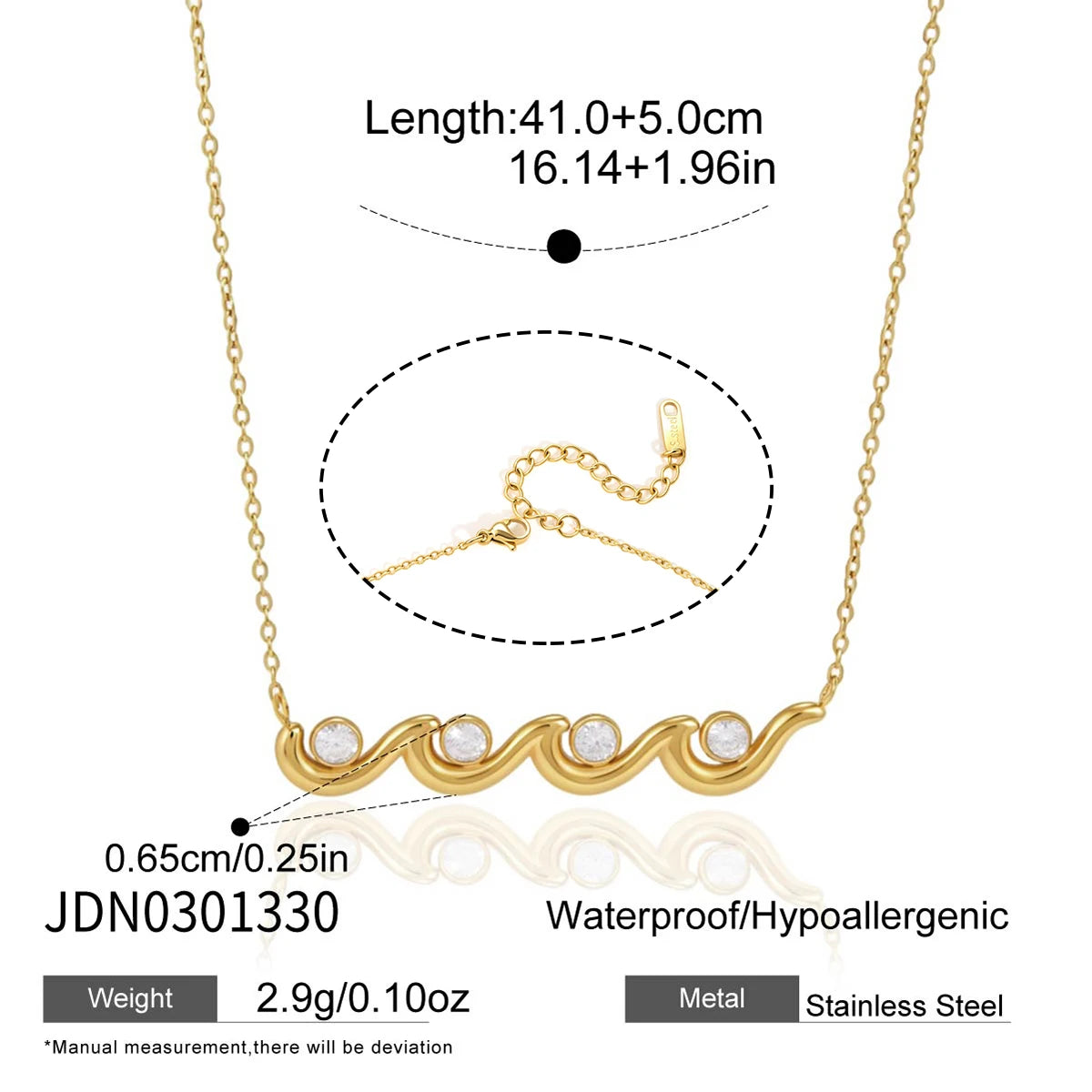 Kika Elegant White Blue Zircon Wave Shape Pendant Necklace