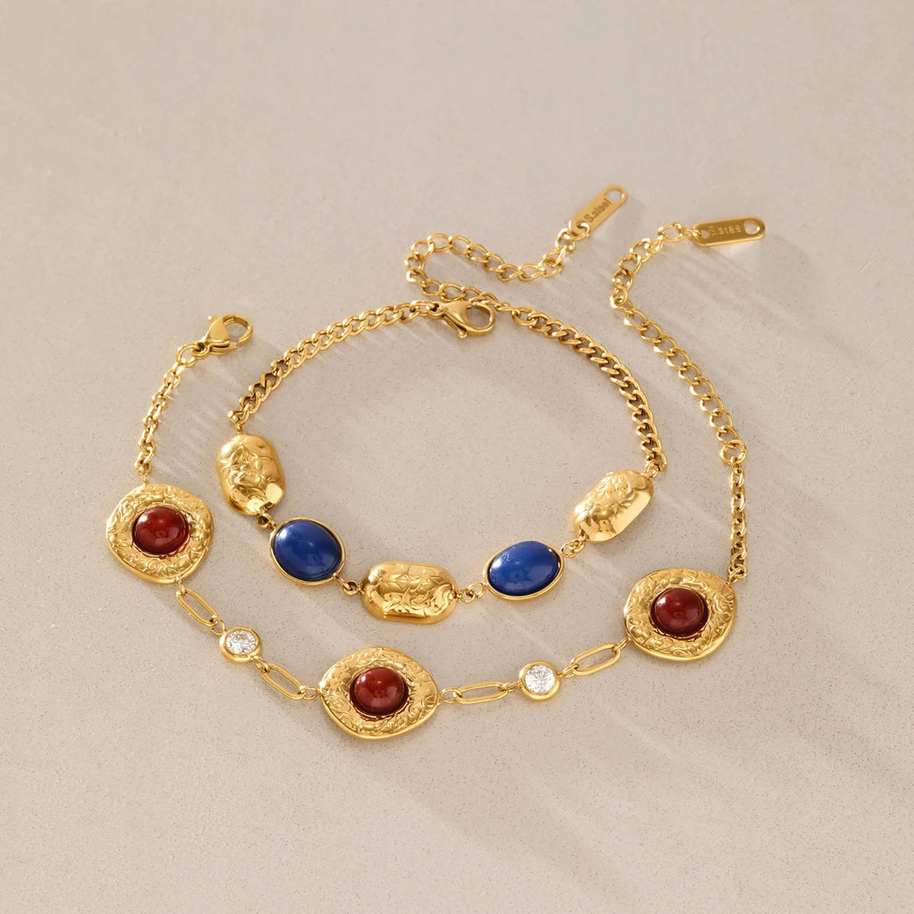 KIKA Blue Resin Red Agate Vinage Bracelet For Women Waterproof 18K Gold PVD Plated Stainless Steel Bracelet Fashion Jewelry
