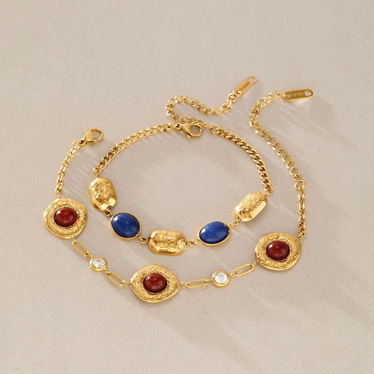 KIKA Blue Resin Red Agate Vinage Bracelet For Women Waterproof 18K Gold PVD Plated Stainless Steel Bracelet Fashion Jewelry