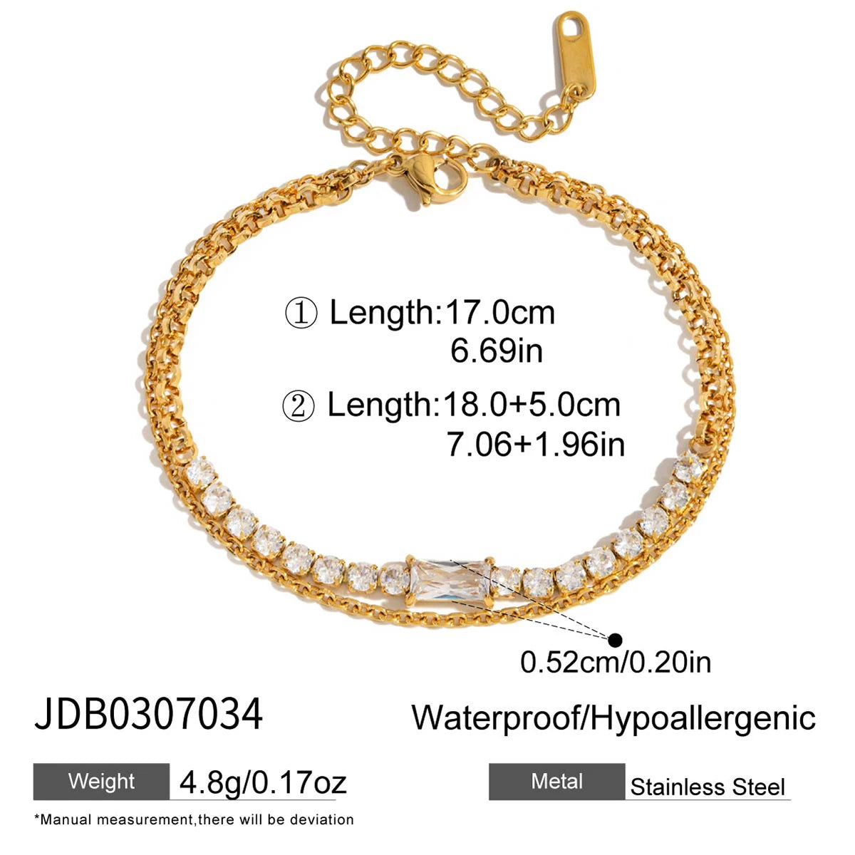 KIKA Minimalist Classic 18K Gold Color PVD Plated Inlay White Zircon Bracelets Waterproof Stainless Steel 316L