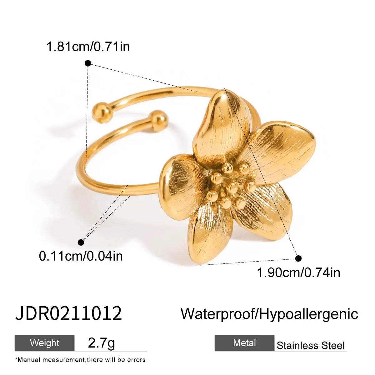 Kika Fashion Alien Pearl Ring 18K Gold Color Plated Stainless Steel Folded Foldable Ring