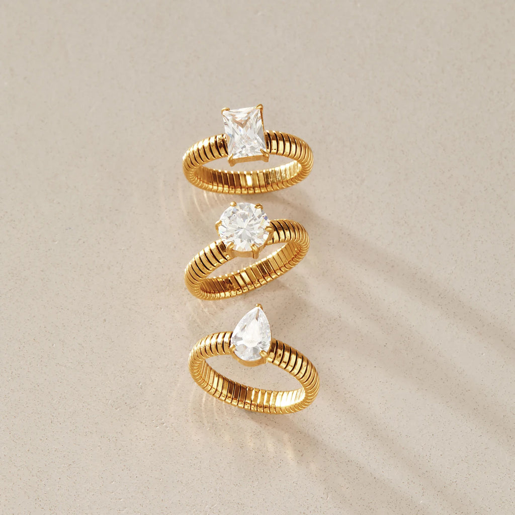 KIKA Classic Geometric Zircon Rings 18K Gold PVD Plated Stainless Steel 316L