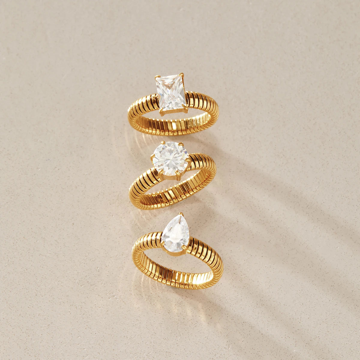 KIKA Classic Geometric Zircon Rings 18K Gold PVD Plated Stainless Steel 316L