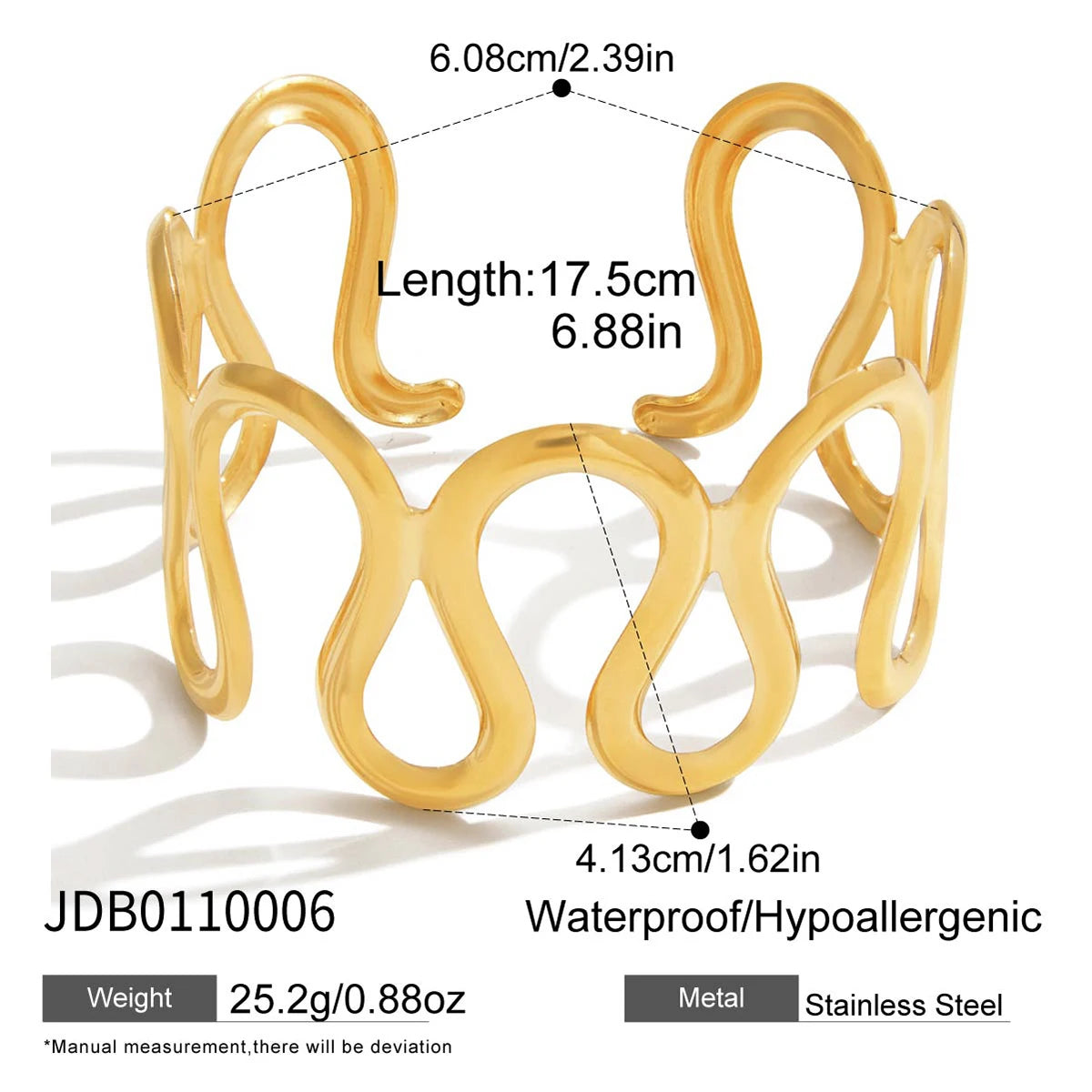 Kika Gold Color Wave-style Hollow-out Open Bracelet  18K PVD Plated Stainless Steel