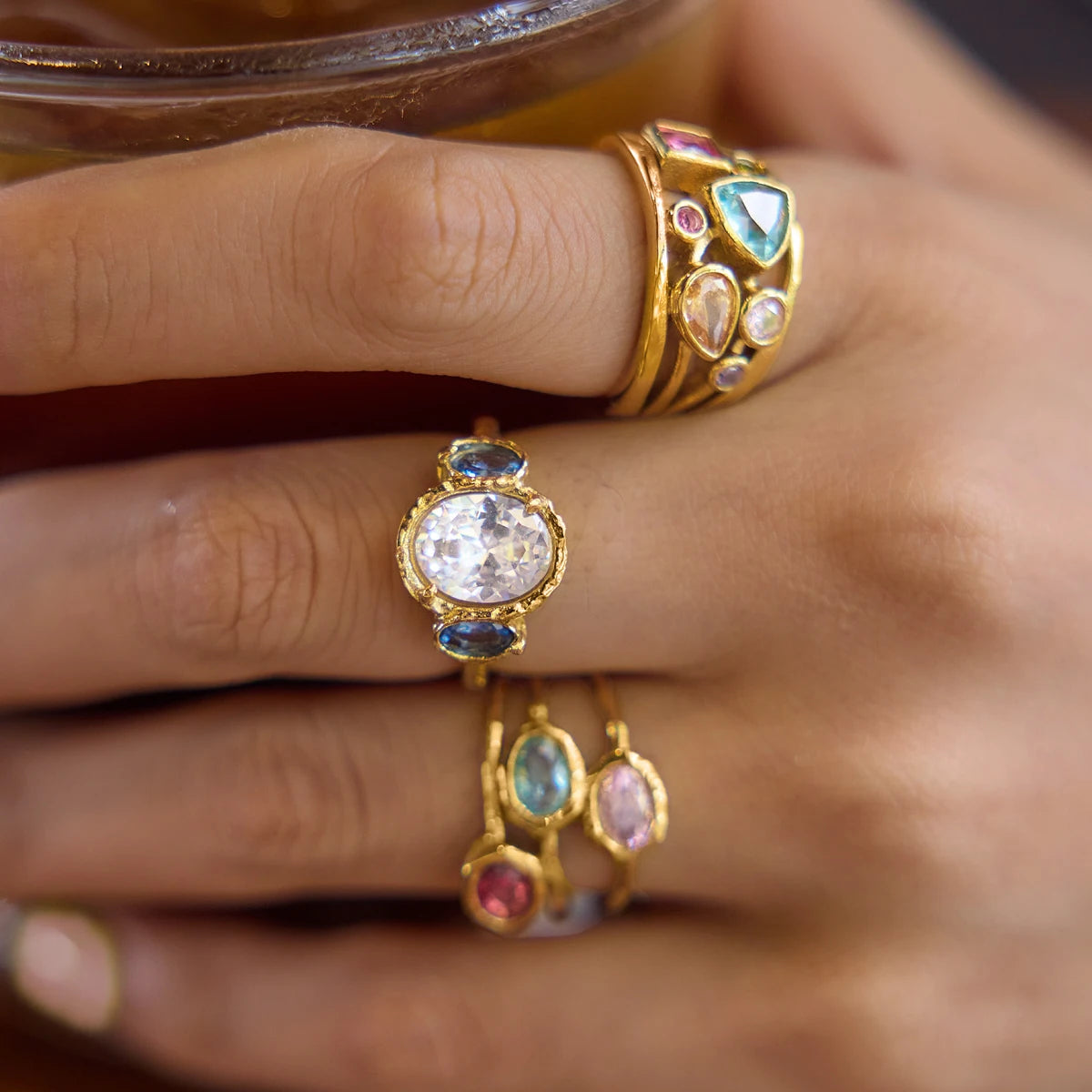 KIKA Multicolor Geometric Zircon Rings  PVD Plated Stainless Steel 316L