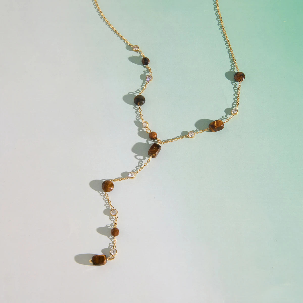 KIKA Tiger Eye Stone Pendant Y Shape Chain Necklace For Women 18K Gold Plated Stainless Steel Necklace Fashion Jewelry Gift