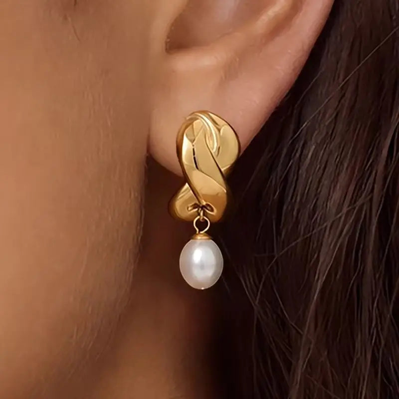 KIKA Elegant Imitation Pearl Drop EarringsPVD Plated Stainless Steel 316L