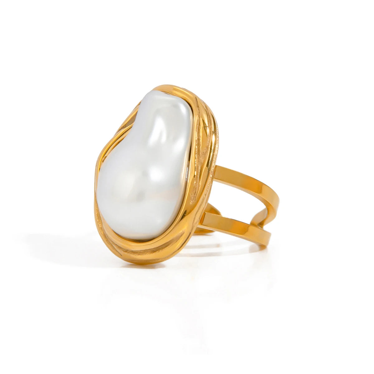 KIKA Fashion Imitation Pearl Stainless Steel 316L Gold Color Ring for Women Engagement Party Gift Temperament