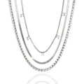 Kika Delicate Steel Color Square White Zircon Pendant Three-Layer Multi-Layer Necklace