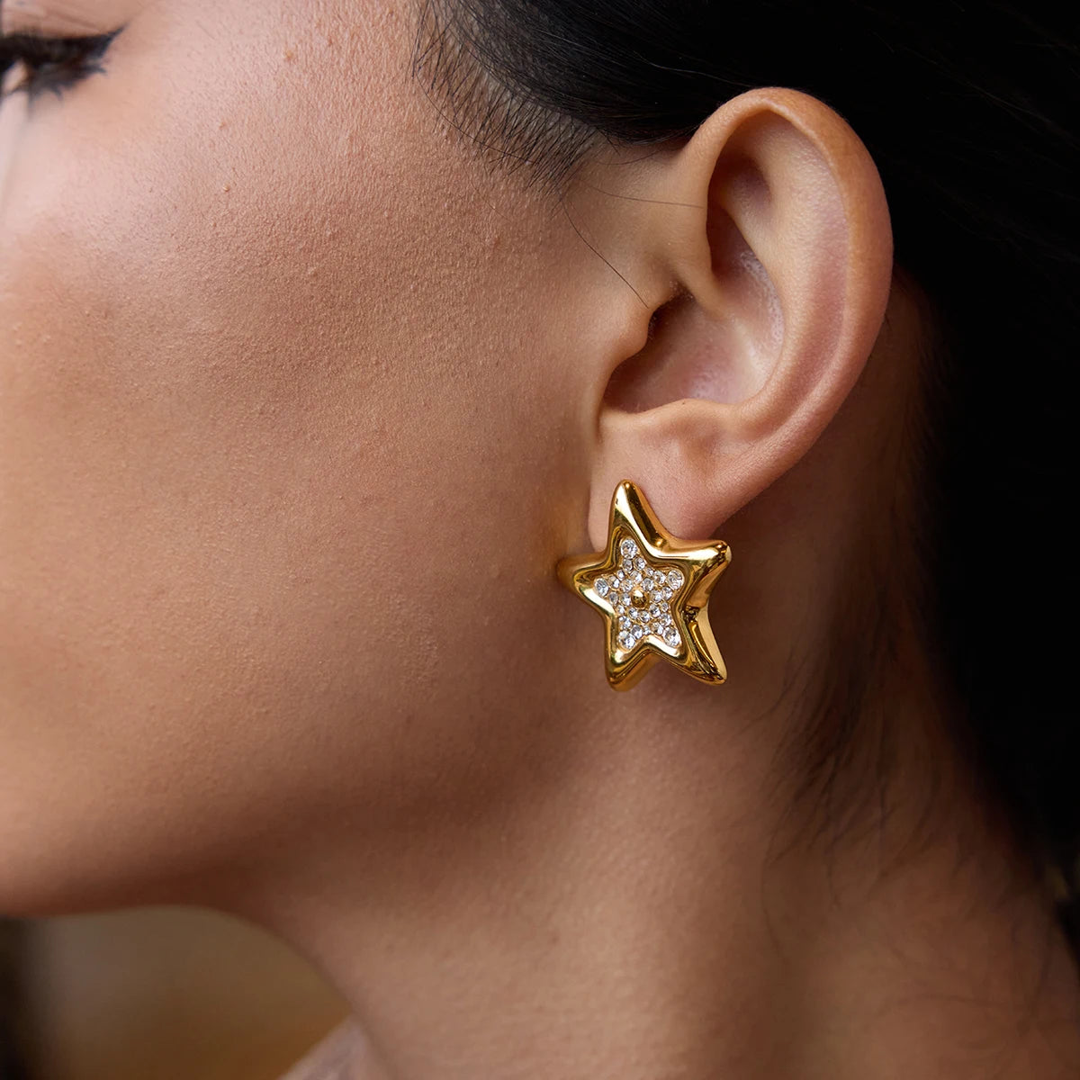 Kika Fashion Niche Designer's Rhinestone Pentagram Ear Studs