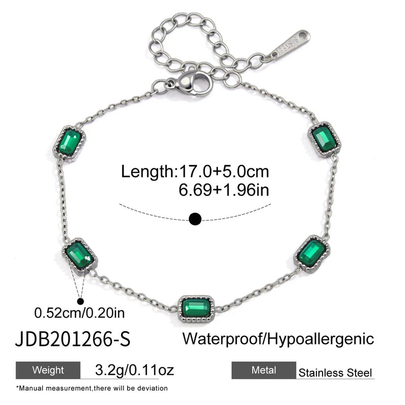 KIKA Elegant Green Zircon Chain Bracelet PVD Plated Stainless Steel 316L