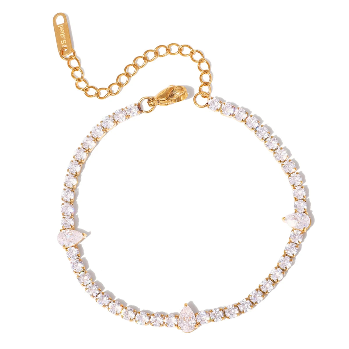 Kika Geometric White Water Droplet Heart Zircon Chain Tennis Bracelet