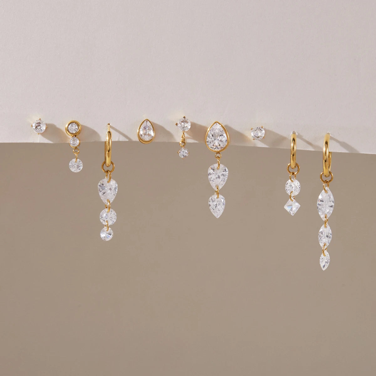 Kika 3 Pcs/Set Delicate Zircon Earrings For Women Minimalist 18K Gold PVD Plated Stainless Steel 316L