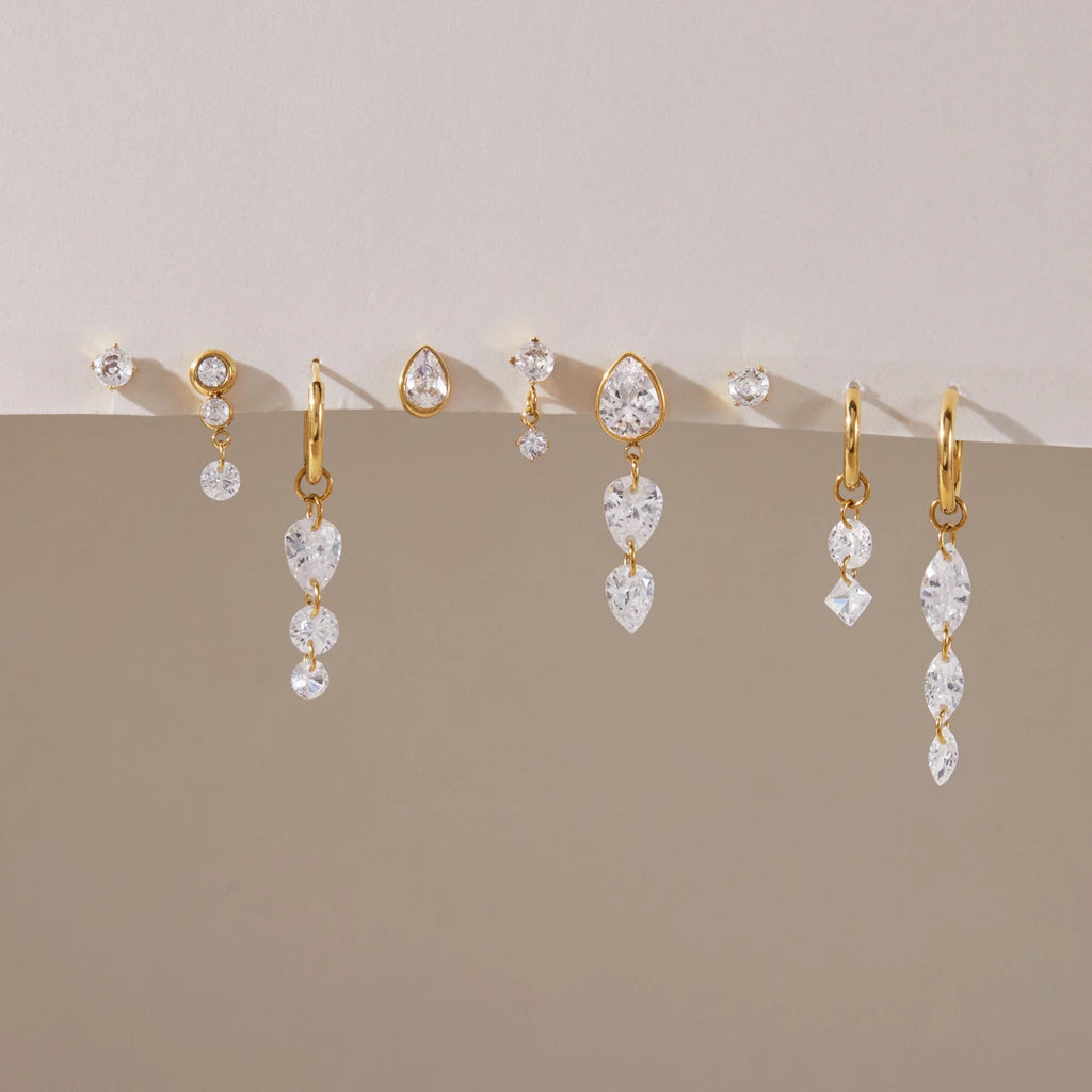 Kika 3 Pcs/Set Delicate Zircon Earrings For Women Minimalist 18K Gold PVD Plated Stainless Steel 316L