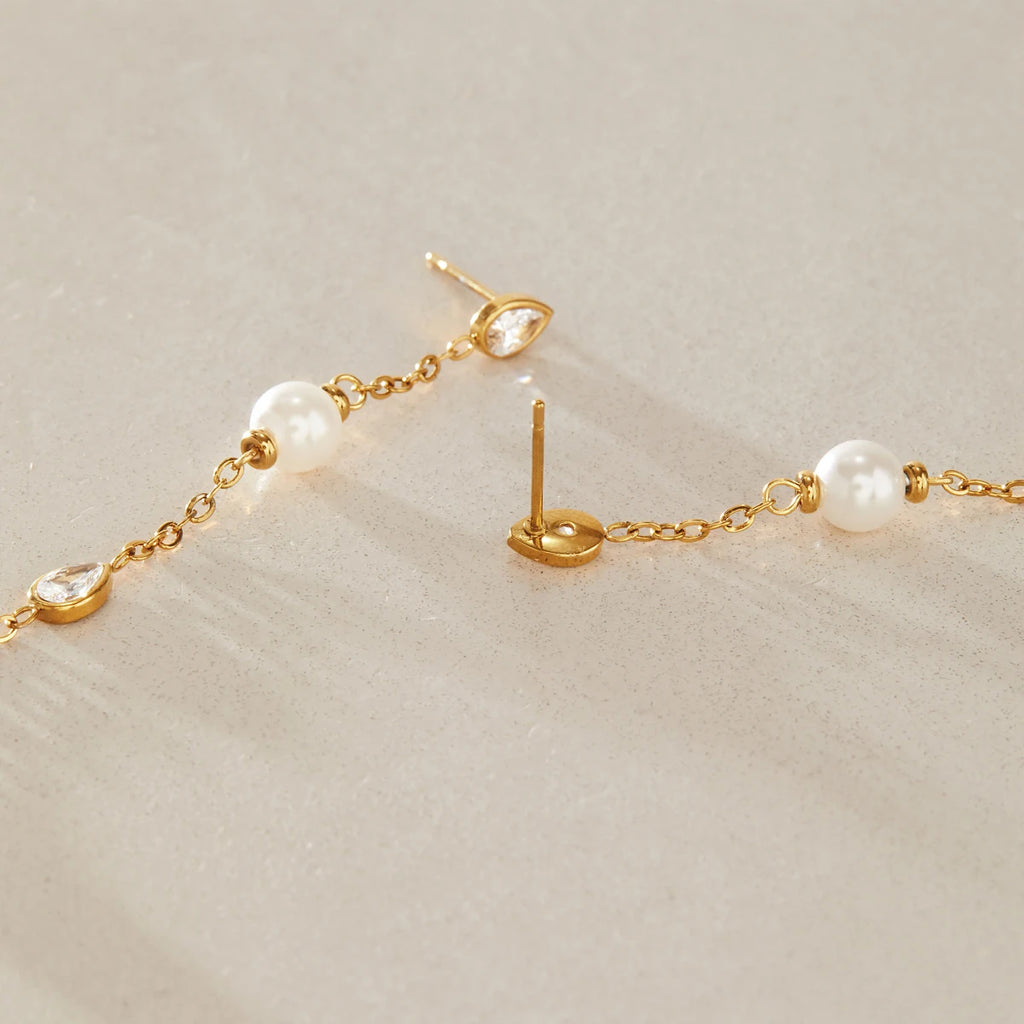 KIKA Water Drop Zircon Imitation Pearl Earrings For Women 18K Gold PVD Plated Stainless Steel Tassel Earrings Fashion Jewelry
