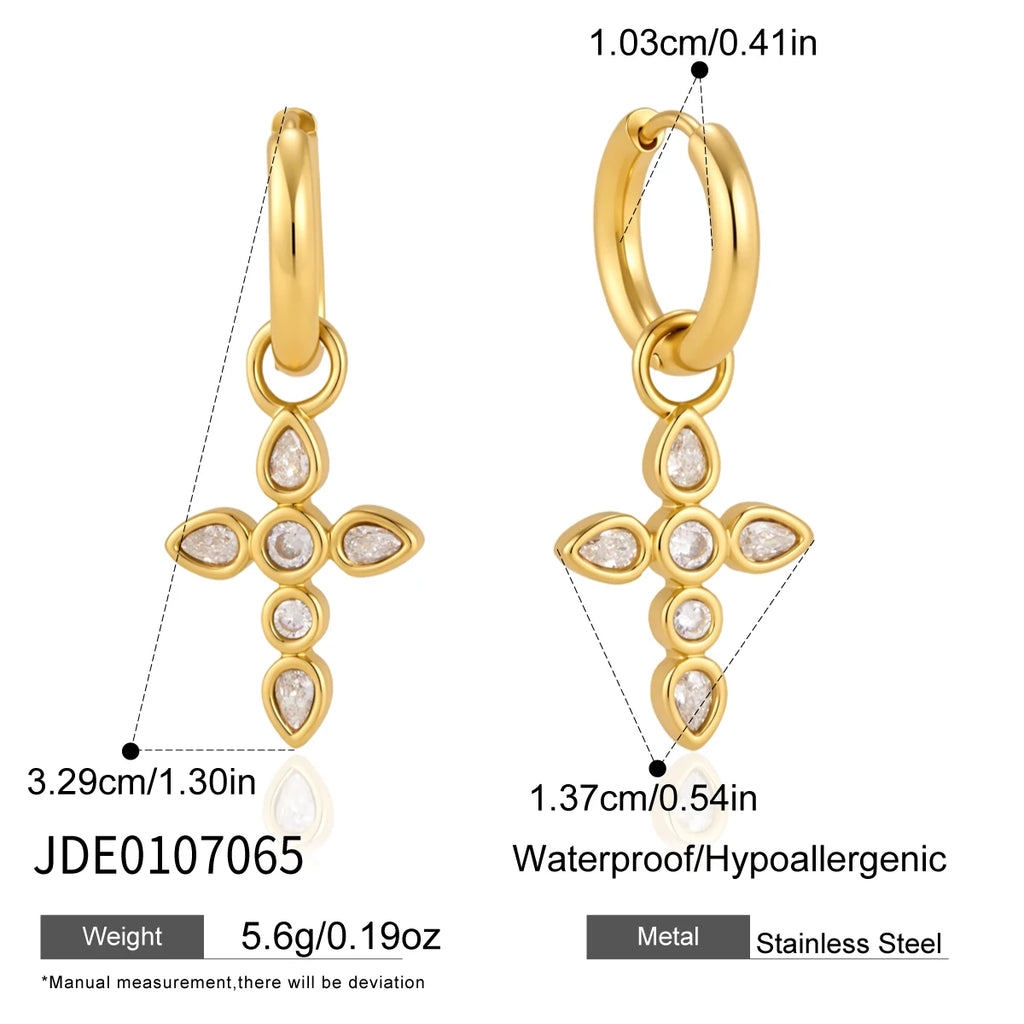 KIKA  Classic Zircon Cross Necklace Earrings  18K Gold PVD Plated Stainless Steel316L