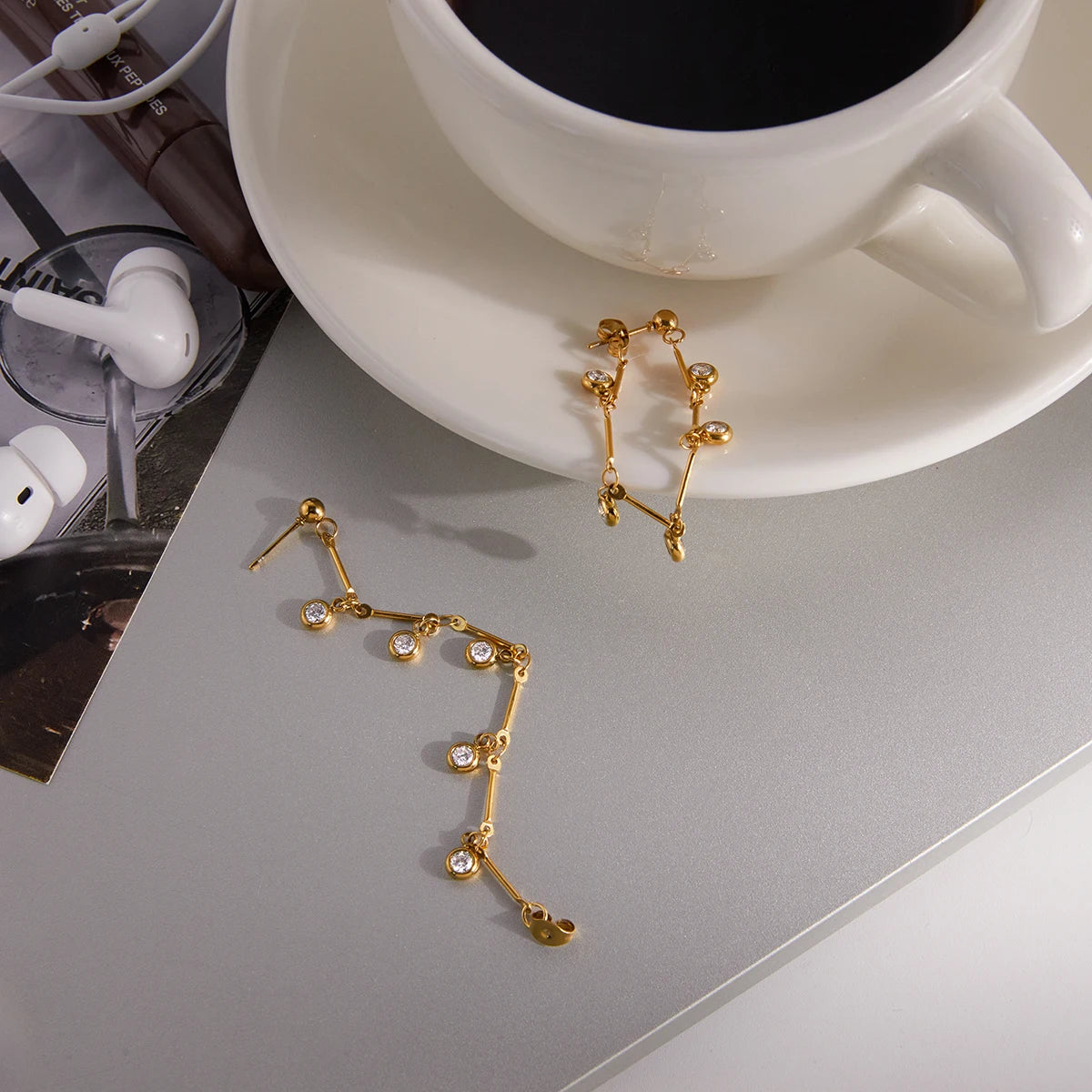 Classic White Zircons Chain Tassel Earring