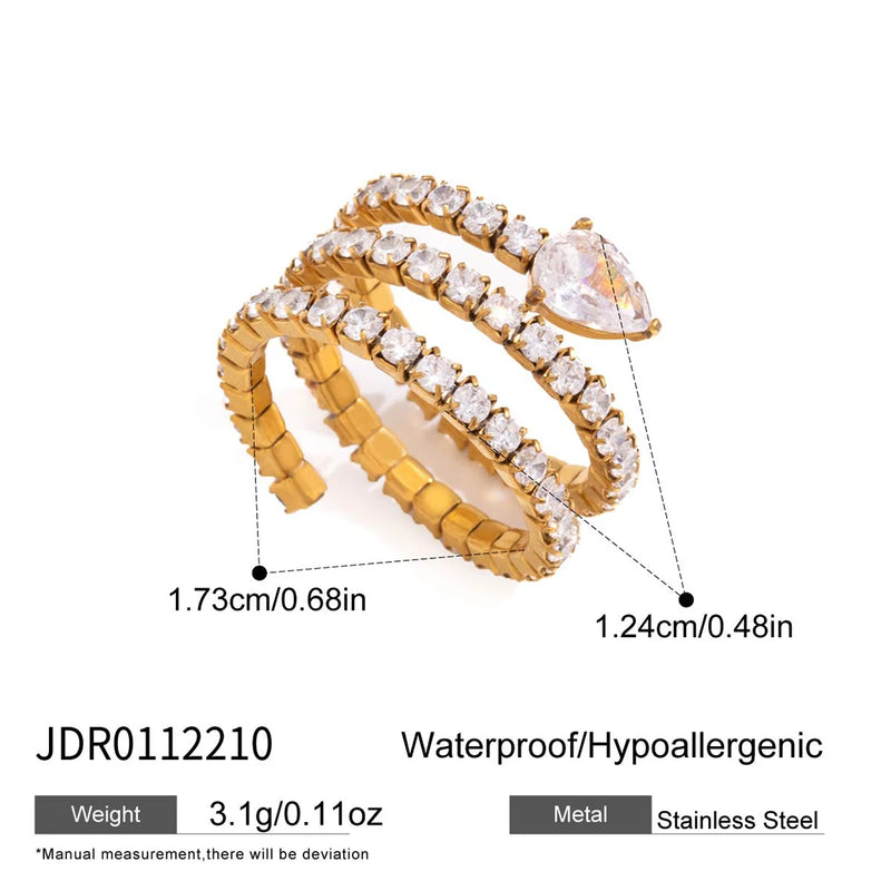 Kika White Water Droplet Shaped Zircon Multi-Layered Open Ring