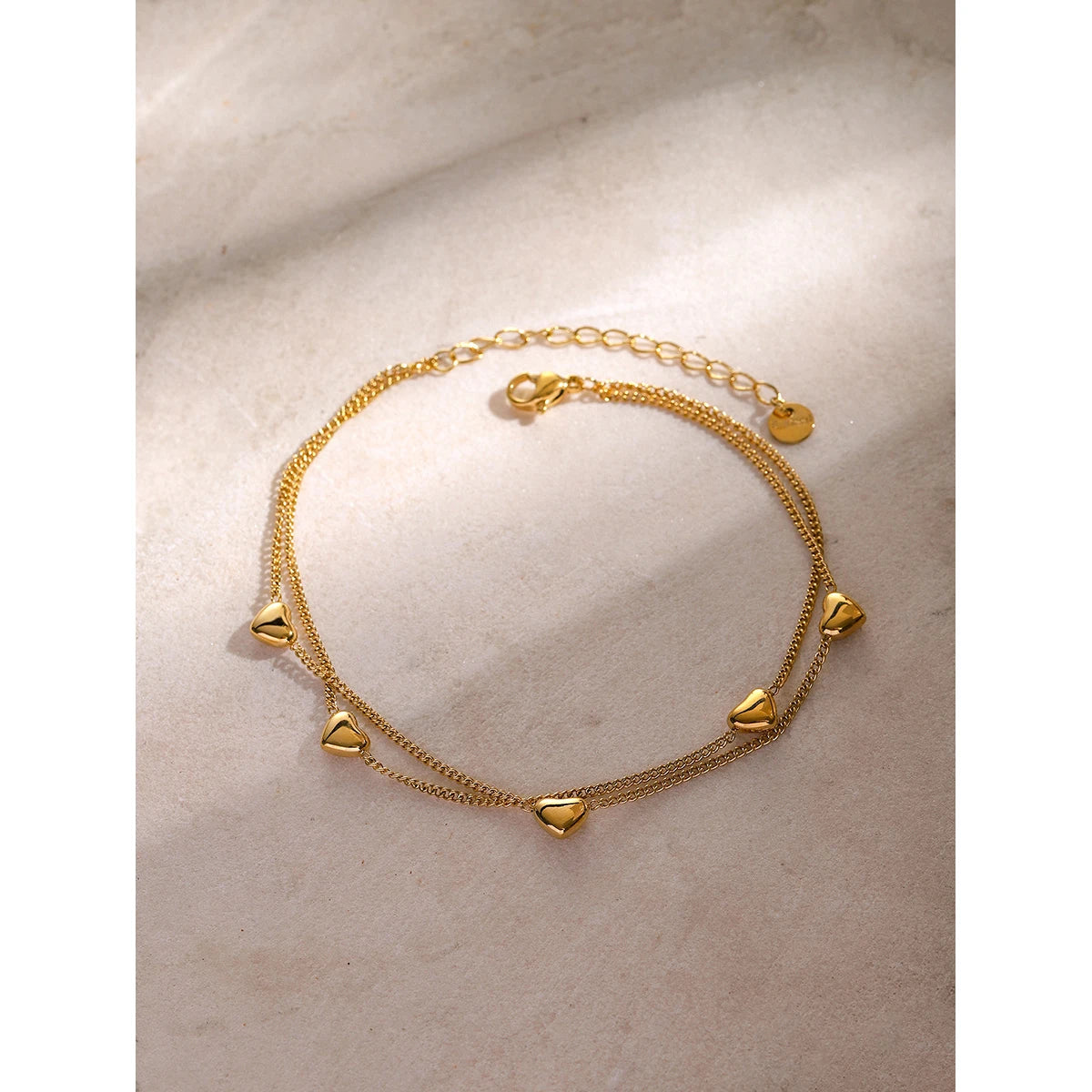 KIKA Chic Stainless Steel 316L Love Double Layer Anklet 18K Gold PVD Plated Waterproof Metal