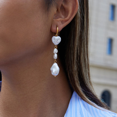 Heart-Shaped Pearl Shaped Acrylic Pearl Tassel Earrings