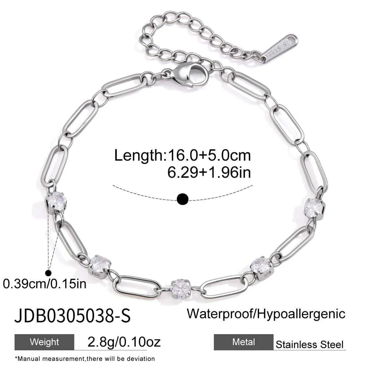 KIKA Delicate Zircon Tennis Chain Bracelet  Stainless Steel 316L Bracelet