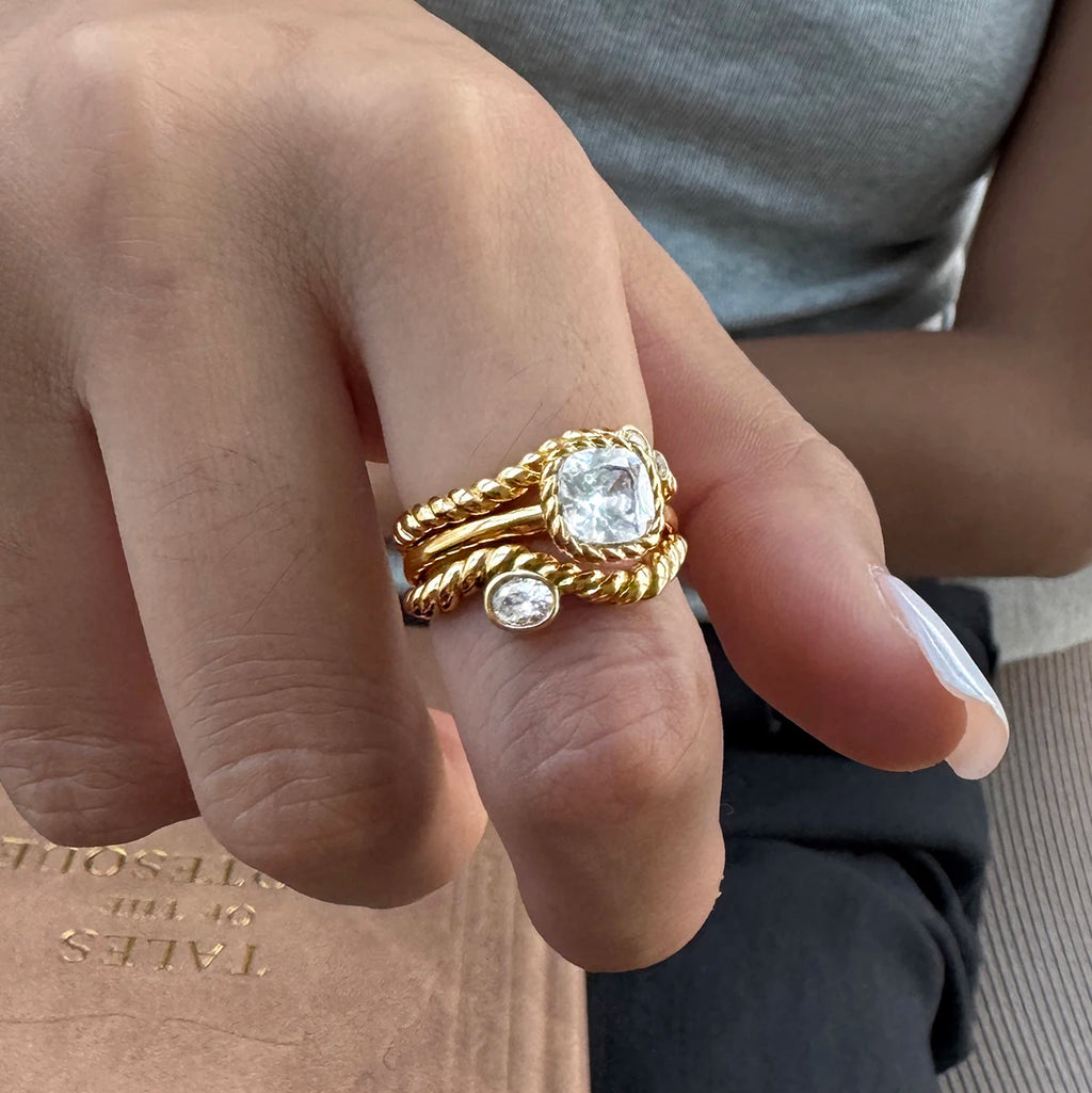 KIKA Delicate Stackable Zircon Rings For Women Minimalist 18K Gold PVD Plated Stainless Steel 316L