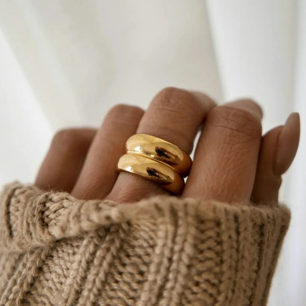 Kika Stylish Stainless Steel Layered Metal Texture Ring