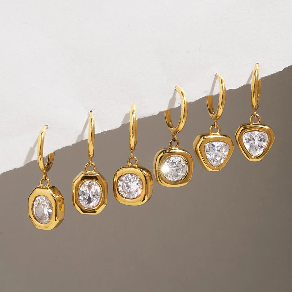 Kika Geometric Zircon Drop Earrings Minimalist 18K Gold PVD Plated Stainless Steel 316L