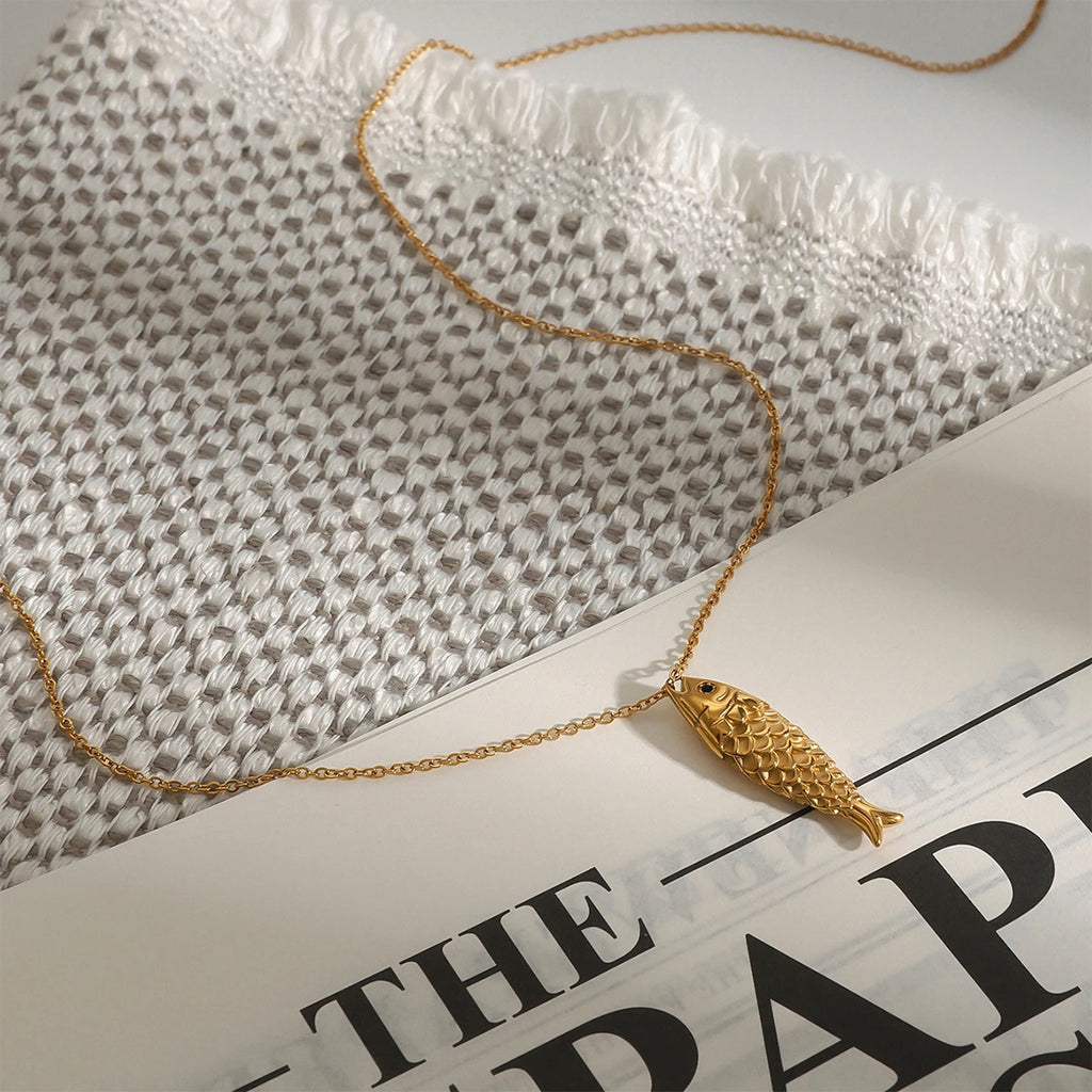 Kika  Minimalist Stainless Steel Carp Pendant Necklace