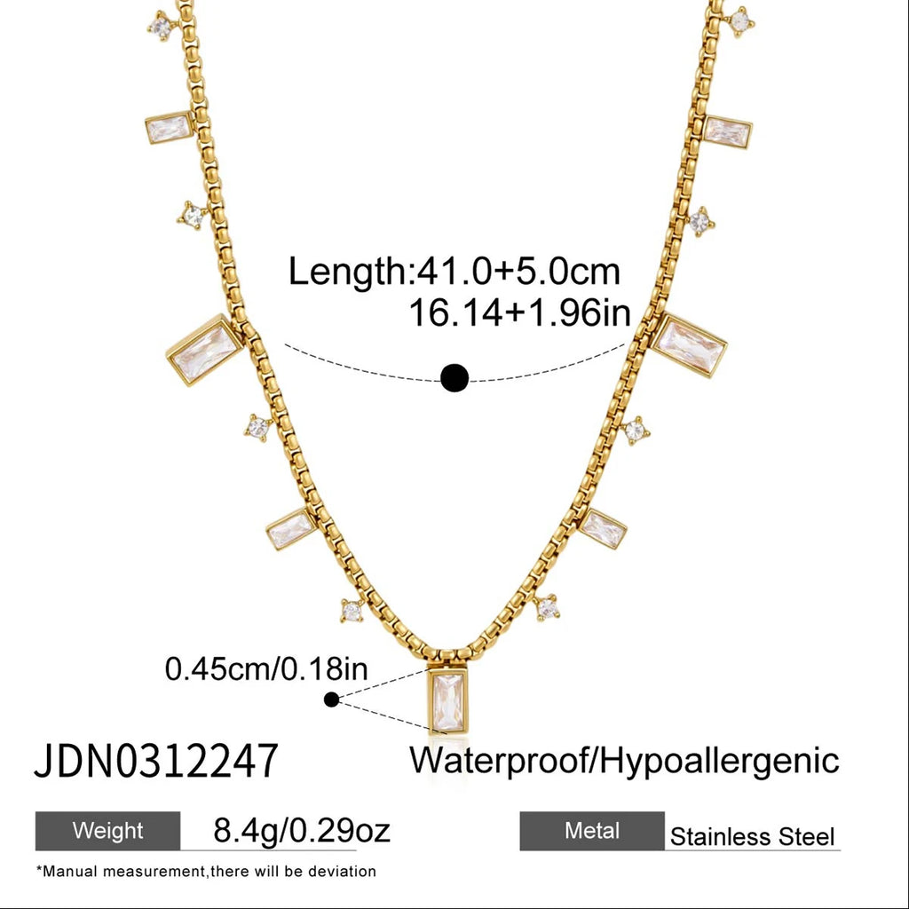 Kika Classic Rectangle Round Clear Zircons Bead Chain Necklace