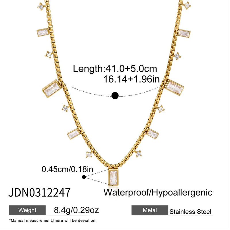 Kika Classic Rectangle Round Clear Zircons Bead Chain Necklace