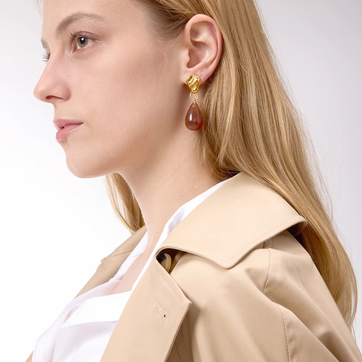Kika Vintage Designer Texture Water Drop Ear Studs Brown Pendant Earrings
