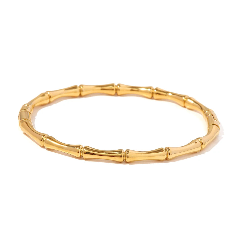 KIKA Minimalist 18k Gold Plated Stainless Steel Bracelets Jewelry Waterproof Bamboo Bangles Gift for Her Jewelry