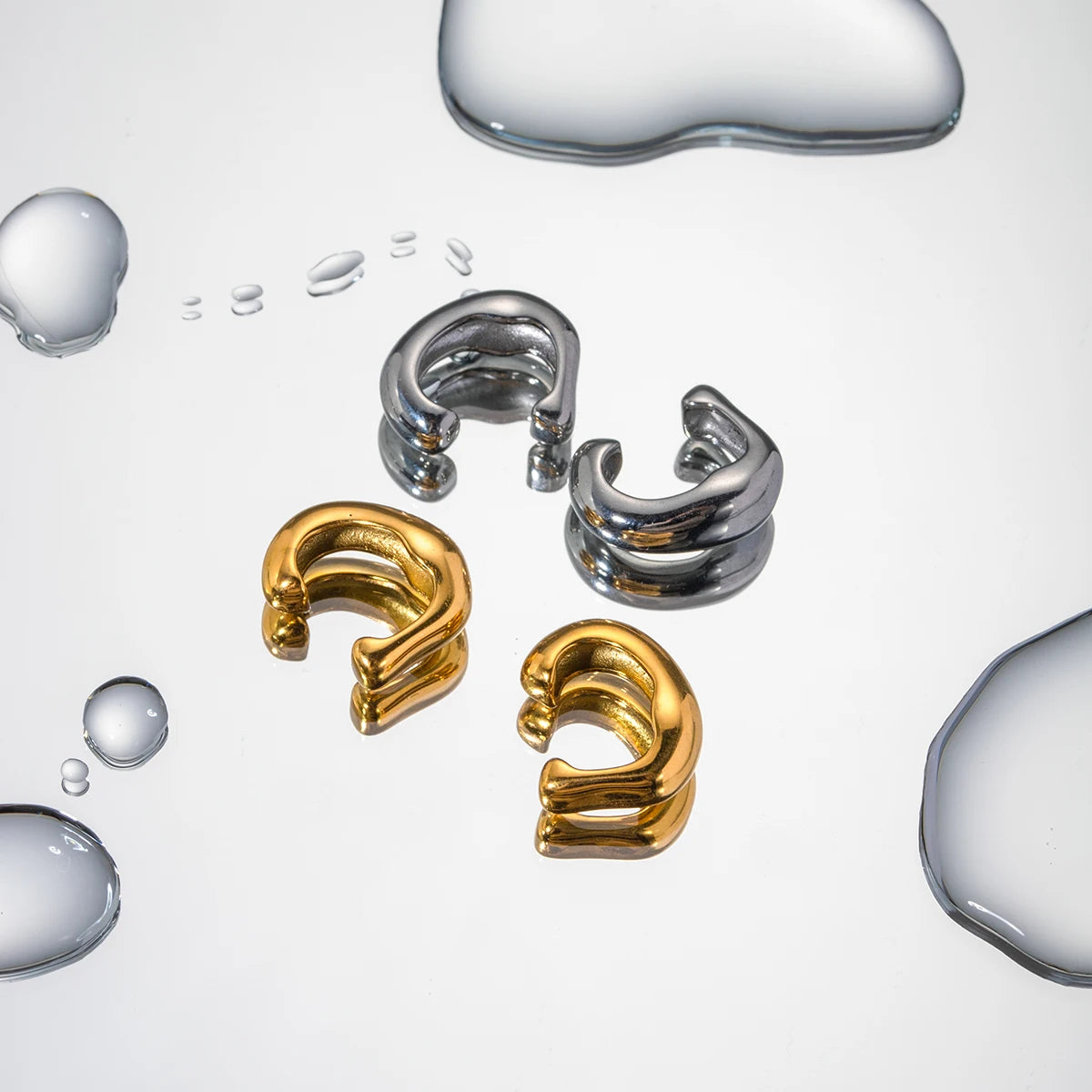 KIKA Stainless Steel 316L Punk Hip Hop Ear Clip Round Geometric Hoop Earrings Retro Gold Party Personalized