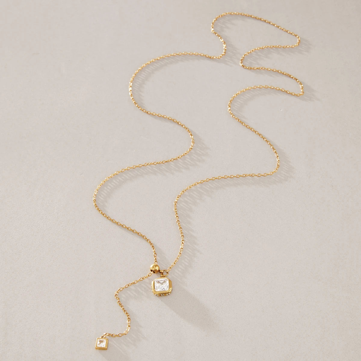 KIKA Geometric Zircon Pendant Necklace For Women Adjustable 70cm Long Chain 18K Gold PVD Plated Stainless Steel 316L