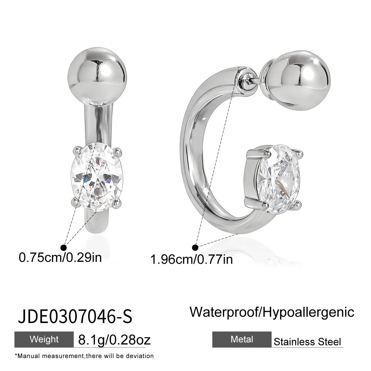 Kika White Oval Zircon C-Ring Earrings