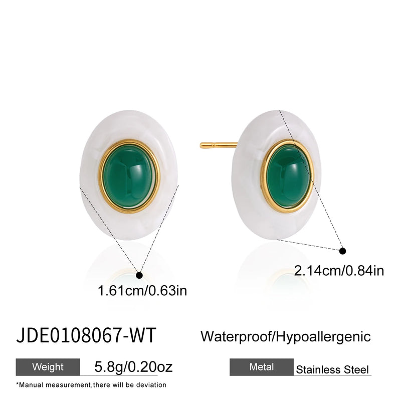 KIKA Vintage Resin Natural Stone Stud Earrings For Women Minimalist 18K Gold Plated Stainless Steel Earrings Fashion Jewelry