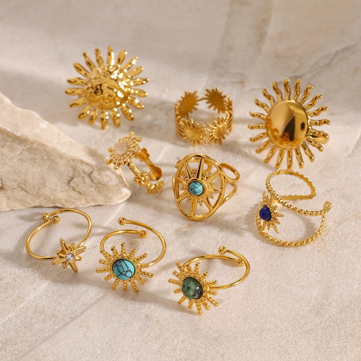 Kika Gold Color Sunshine Ring Full Sunburst Ring Rising Sun Dainty  Celestial Jewelry Stackable Ring Gift Wife