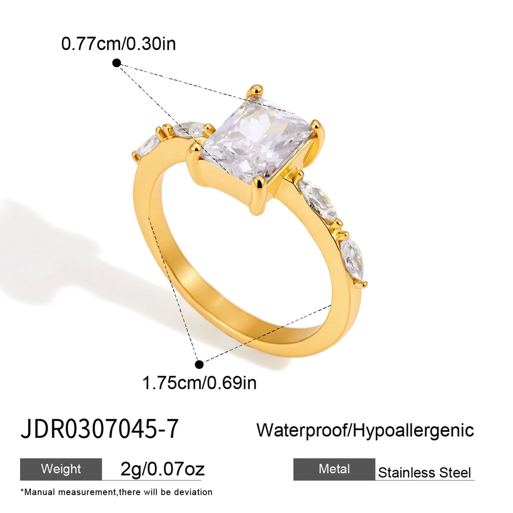 KIKA Classic Geometric Zircon Rings For Women Minimalist 18K Gold PVD Plated Stainless Steel Rings Party Fashion Jewelry Gift