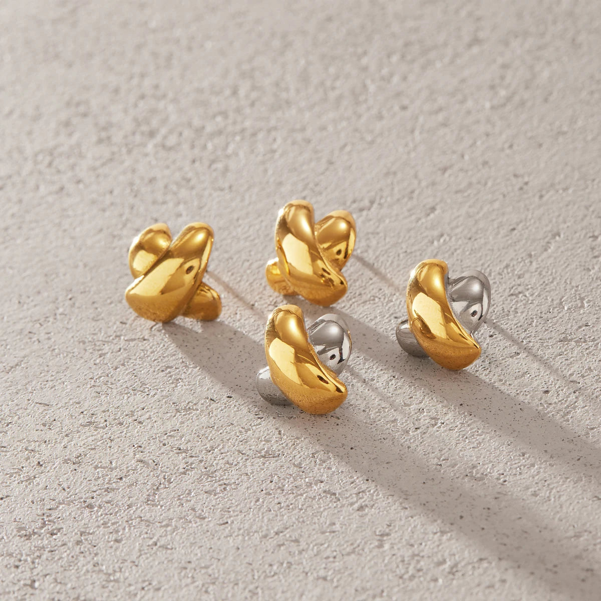 Kika Classic Crossed X Shape Stud Earrings Minimalist 18K Gold Plated Stainless Steel 316L